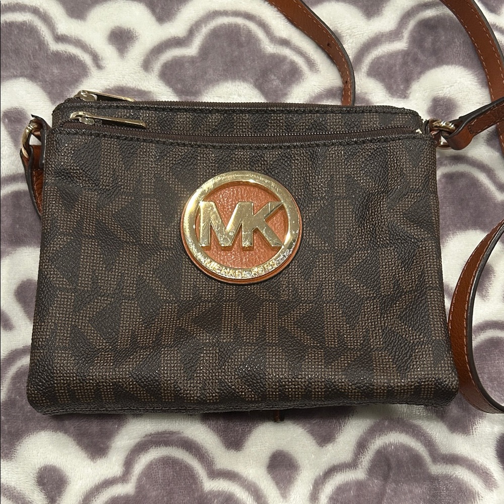 Michael Kors Dark Brown Crossbody Bag with Gold Logo